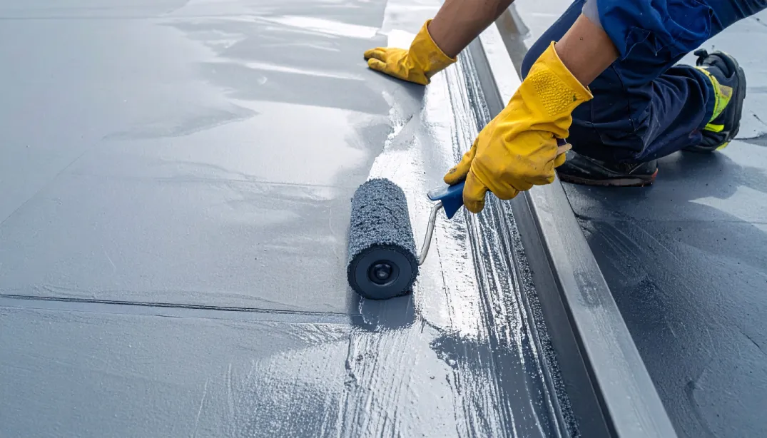 Worker applying protective coating during Phoenix commercial roof maintenance