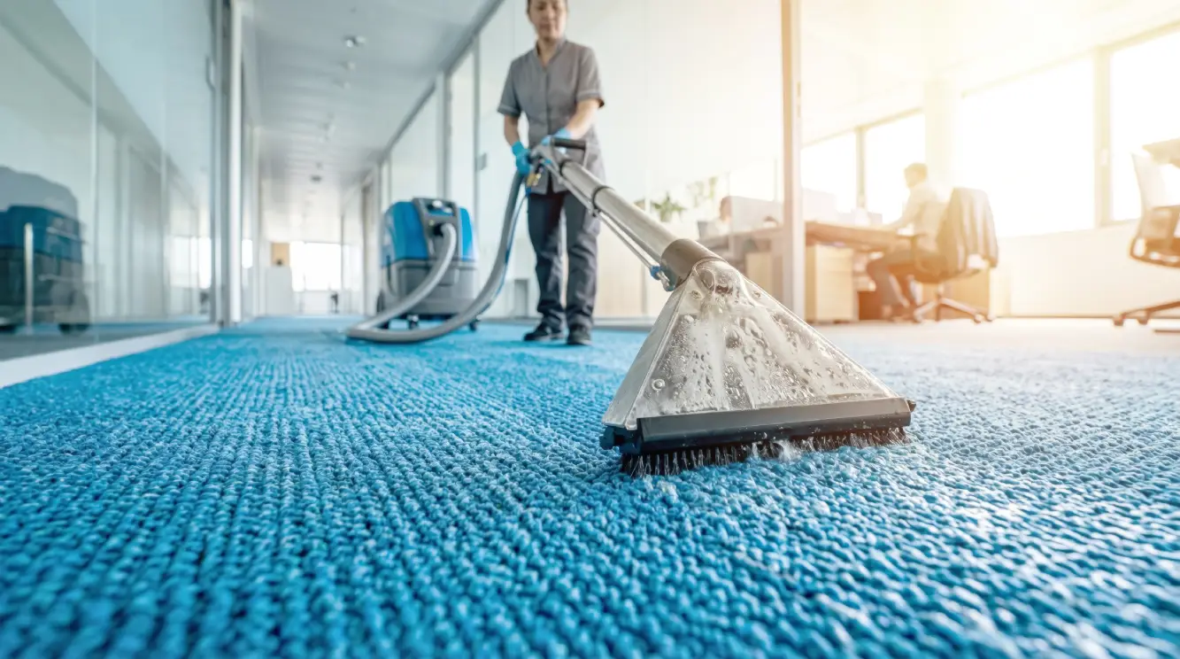 Commercial floor care Arizona — technician performing hot water extraction on office carpet